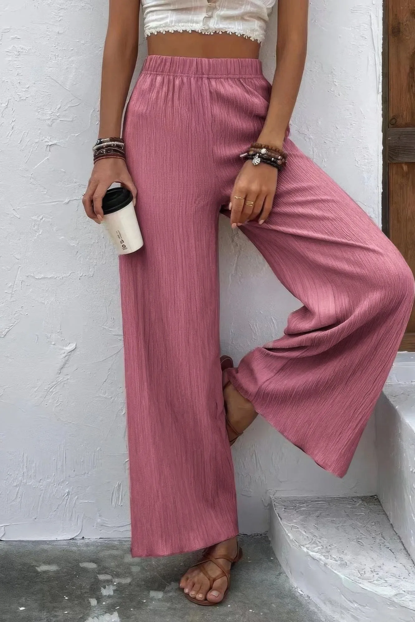 Textured Wide Leg Palazzo Pants | Effortless Comfort and Stylish Design
