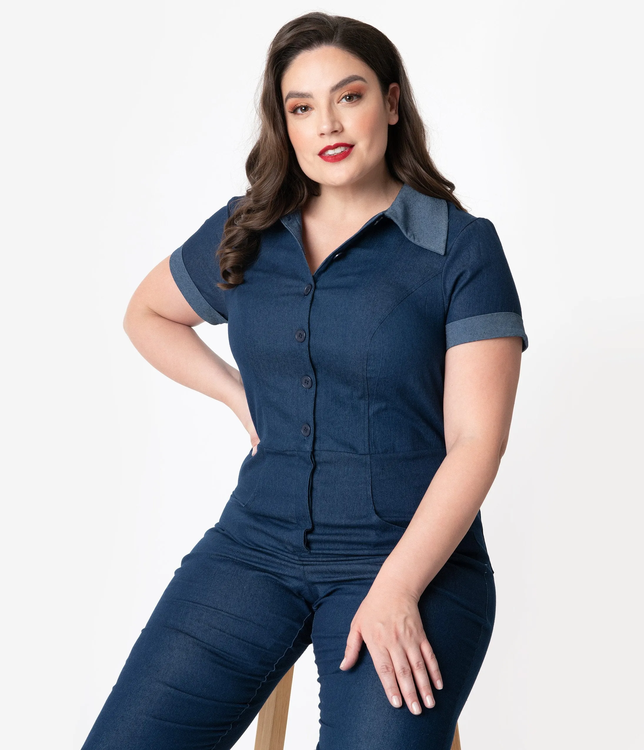 Unique Vintage Plus Size 1940s Blue Denim Claire Coverall