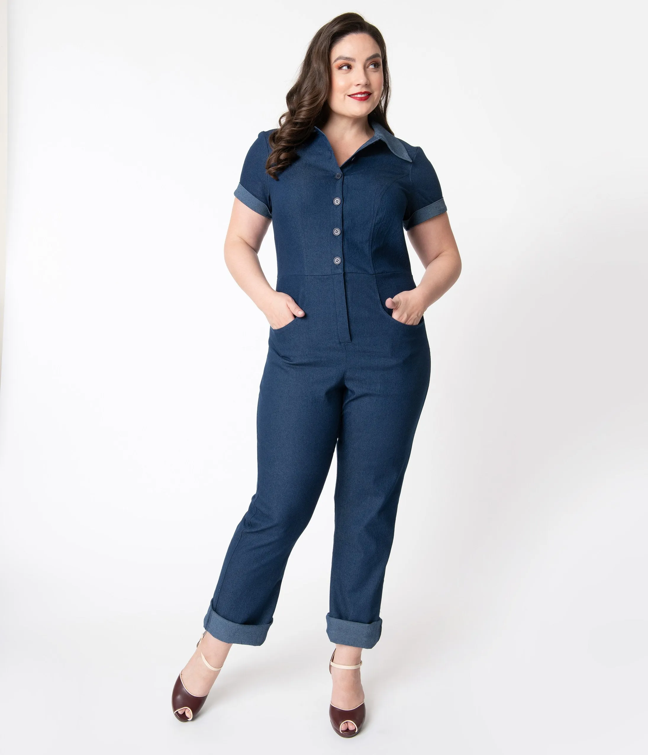 Unique Vintage Plus Size 1940s Blue Denim Claire Coverall