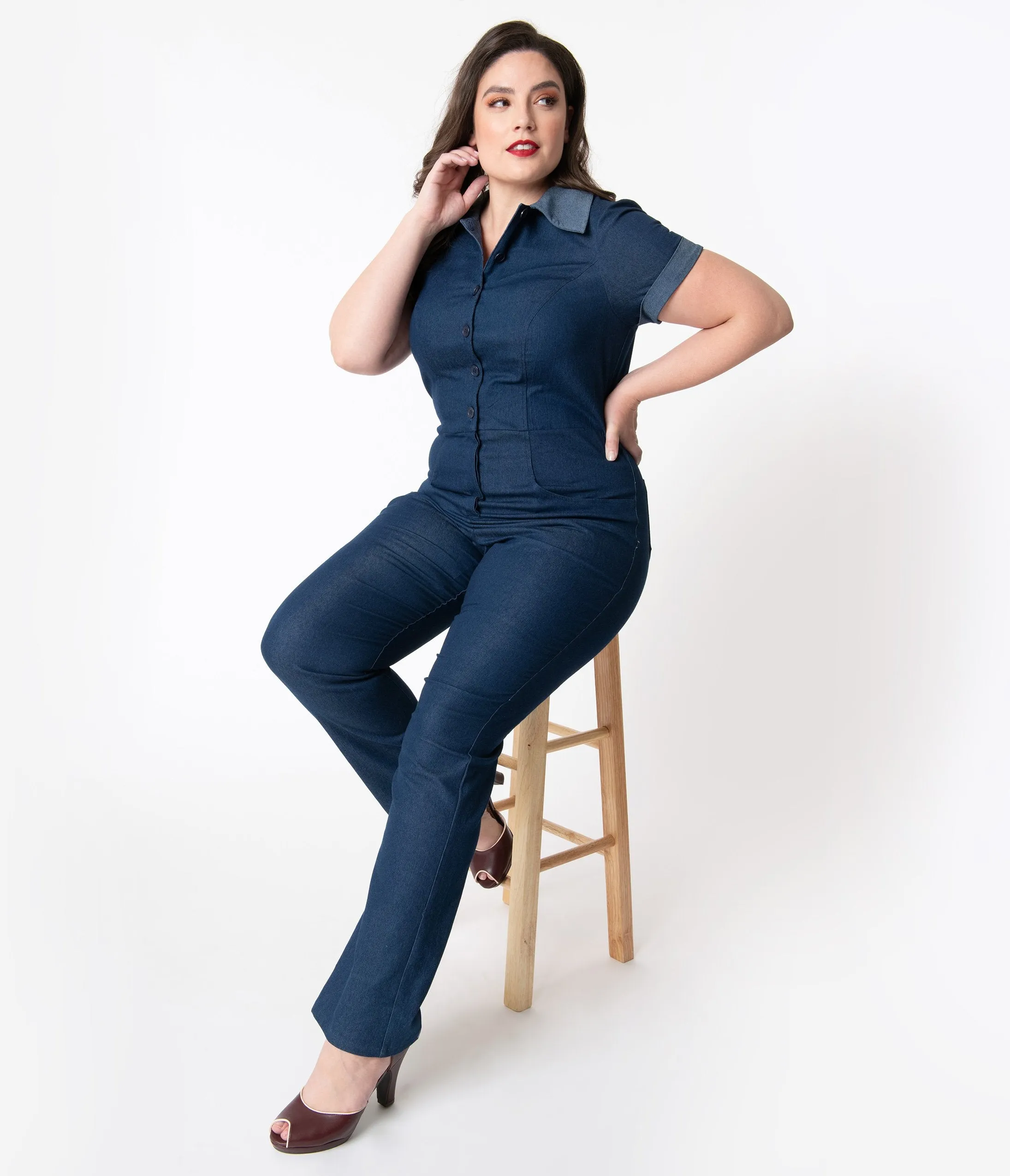 Unique Vintage Plus Size 1940s Blue Denim Claire Coverall