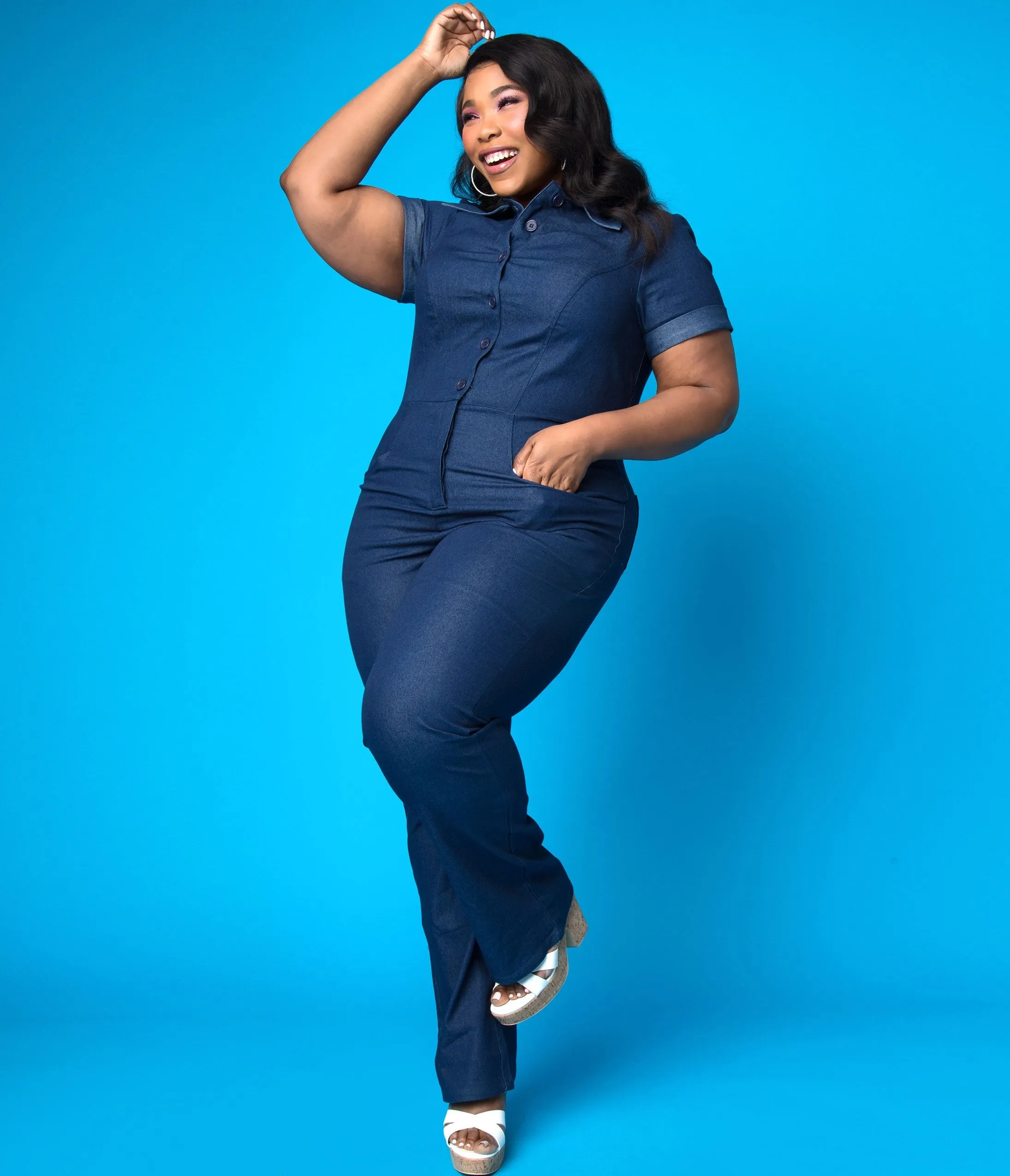 Unique Vintage Plus Size 1940s Blue Denim Claire Coverall