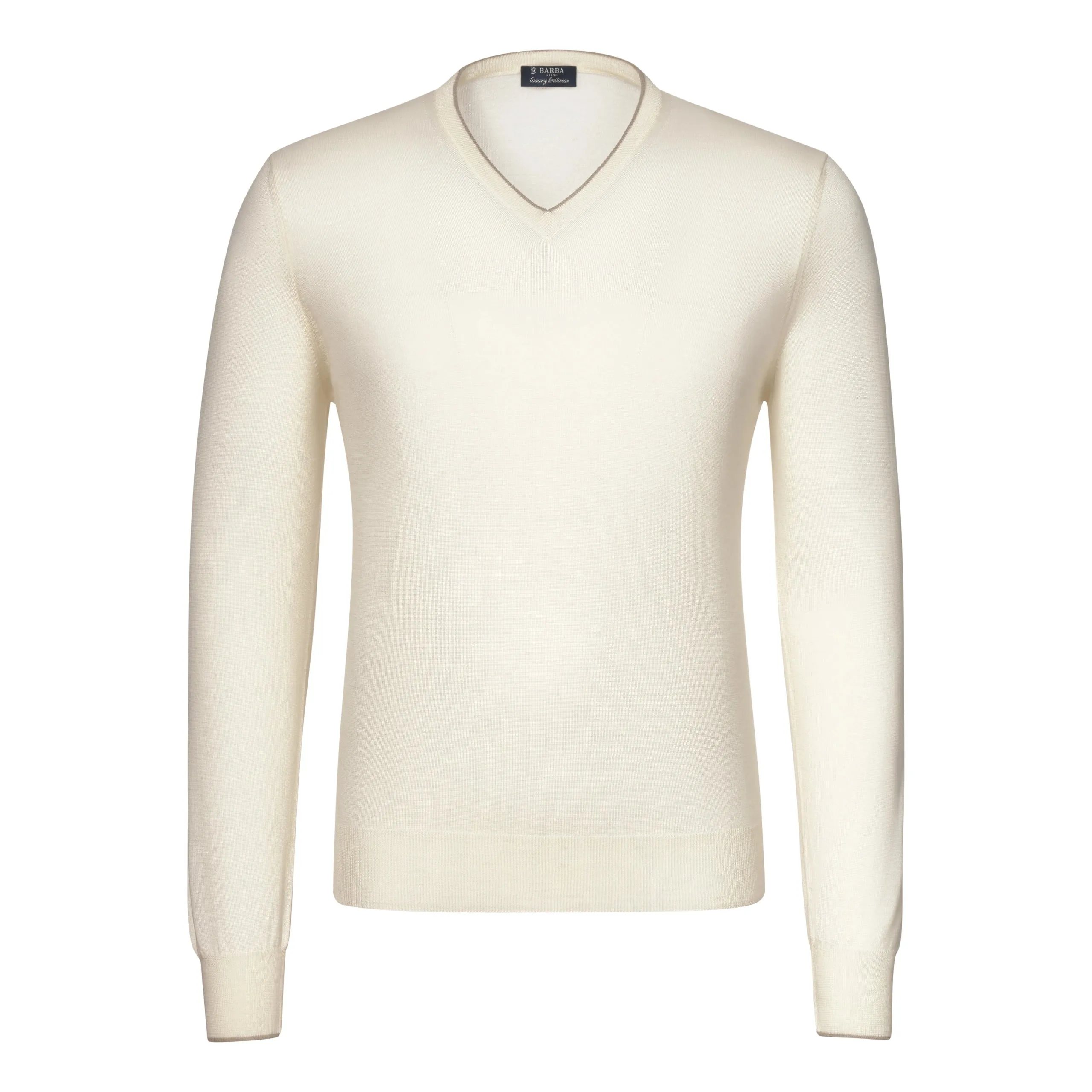 V-Neck Virgin Wool Pullover in Warm White