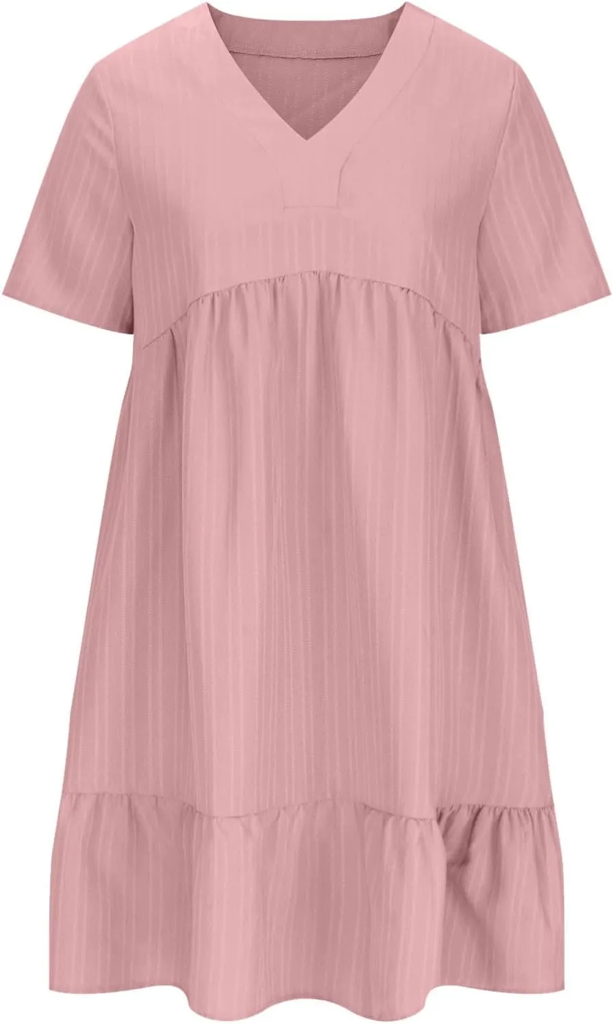 Vacation Dresses for Women 2025 Summer Loose Fit V Neck Short Sleeve Mini Dress Flowy Pleated Ruffle Hem Dress
