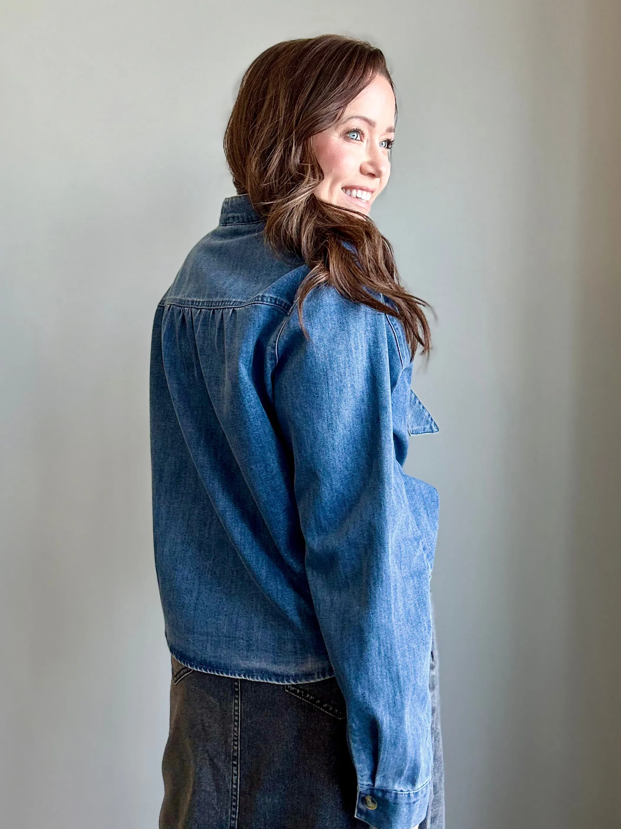 Vintage Denim Bow Blouse