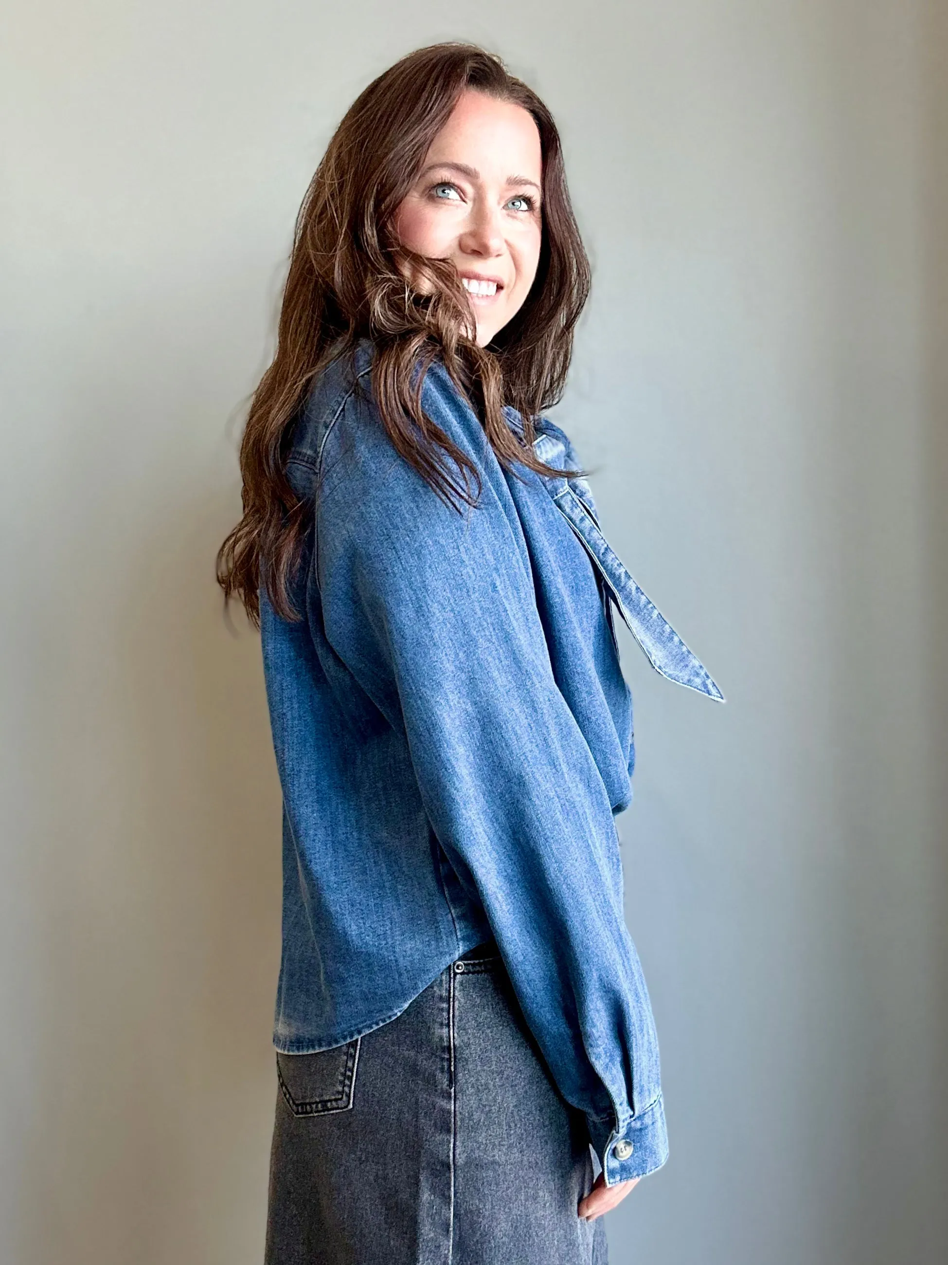 Vintage Denim Bow Blouse