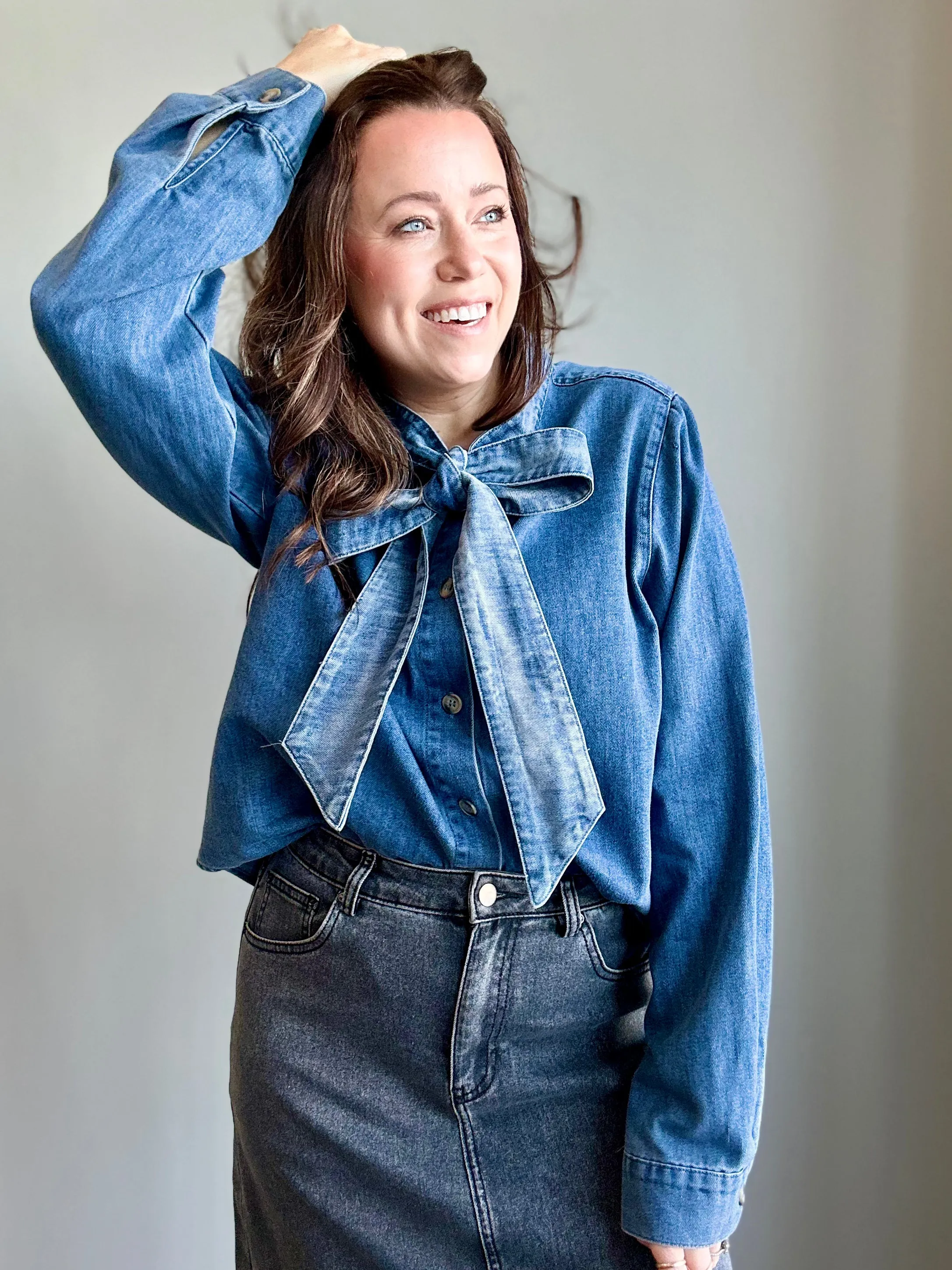 Vintage Denim Bow Blouse