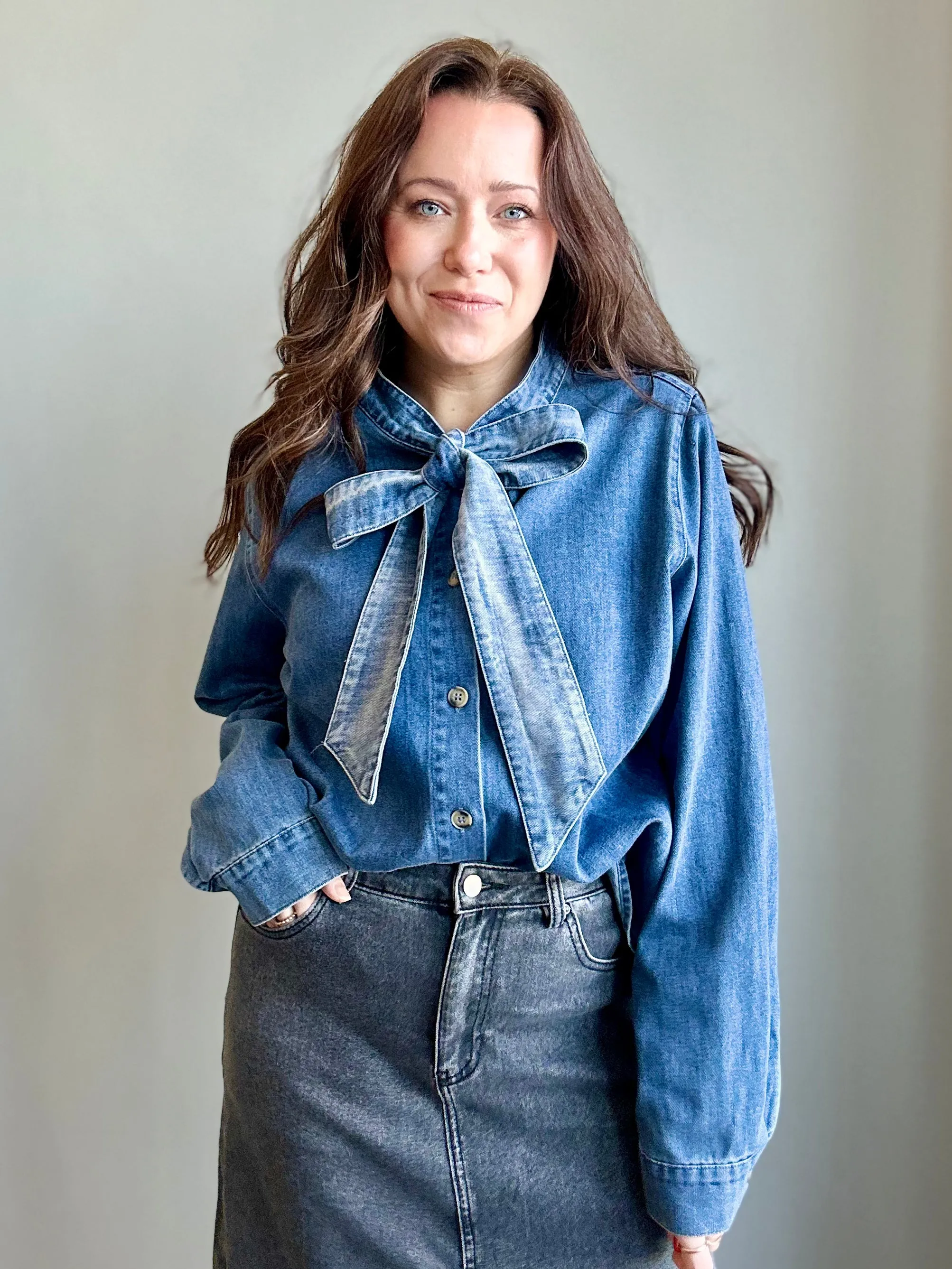 Vintage Denim Bow Blouse