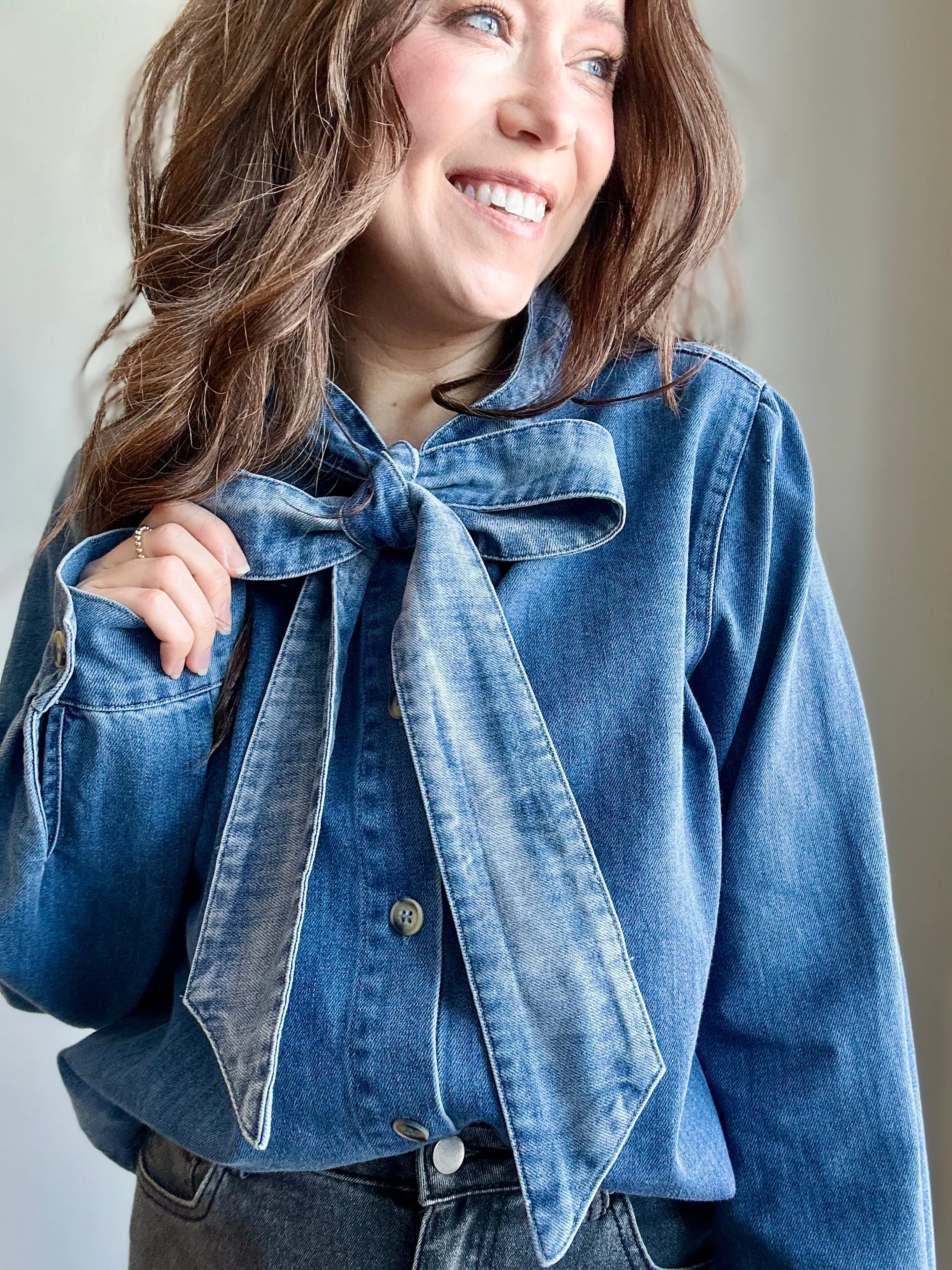 Vintage Denim Bow Blouse