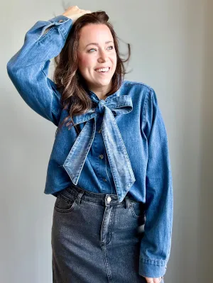 Vintage Denim Bow Blouse
