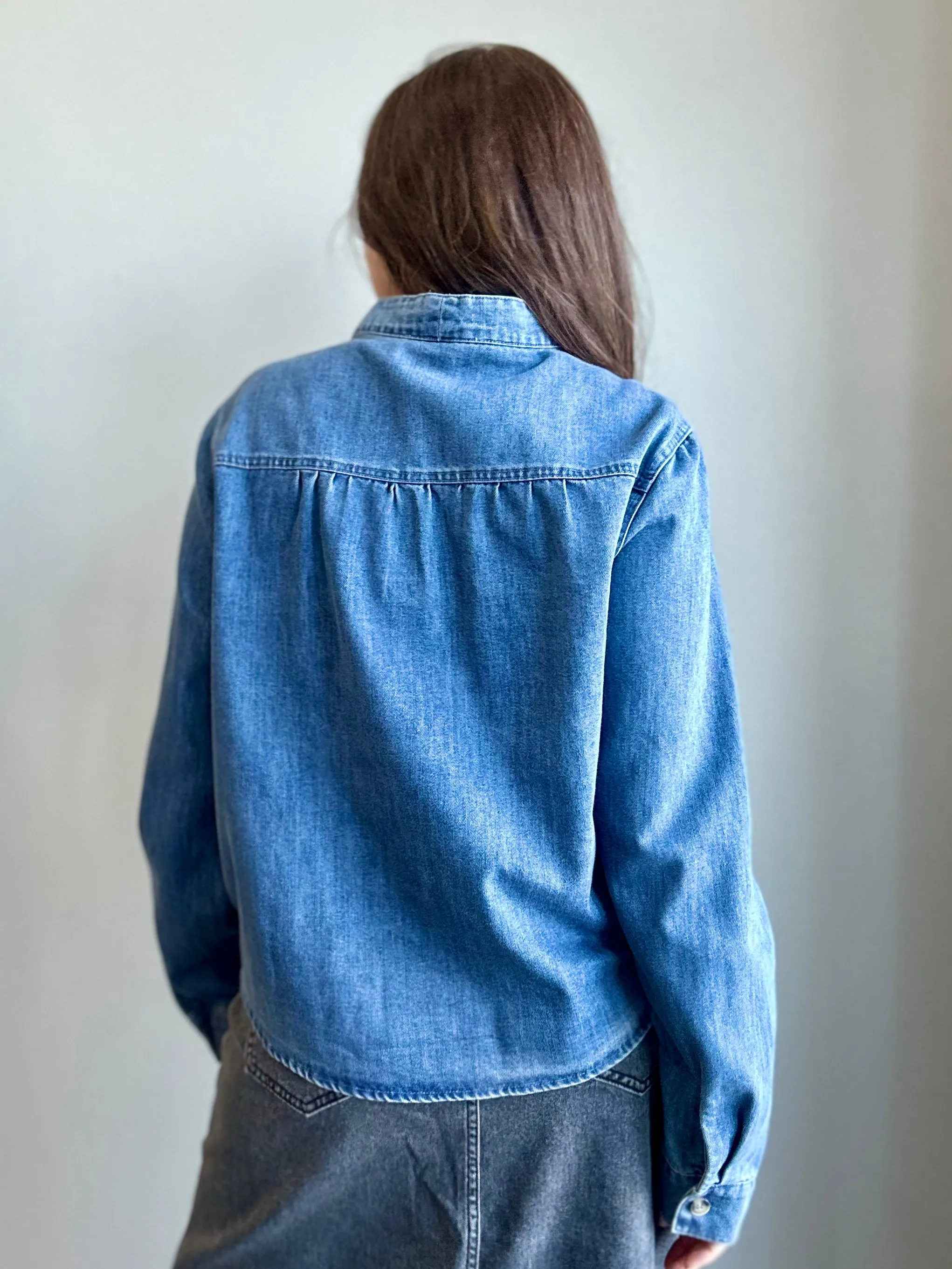 Vintage Denim Bow Blouse