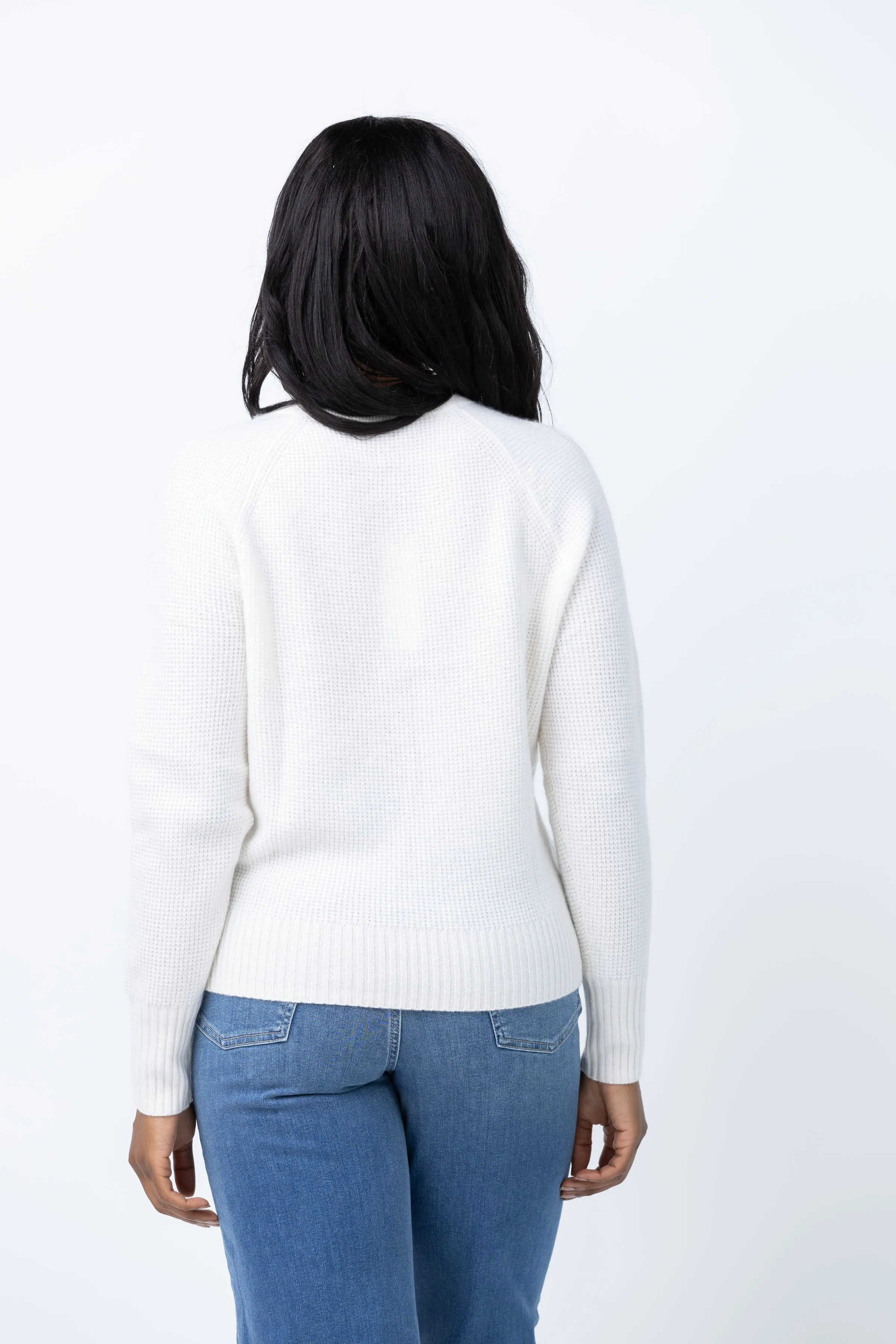 White   Warren Cashmere Waffle Sweatshirt in Soft White