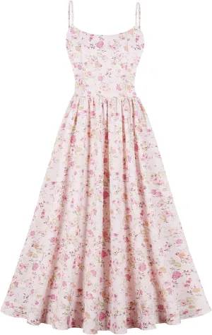 Women Floral Corset Dress Sleeveless Square Neck Spaghetti Straps Dress Boho Holiday Flowy Midi Bustier Sundress