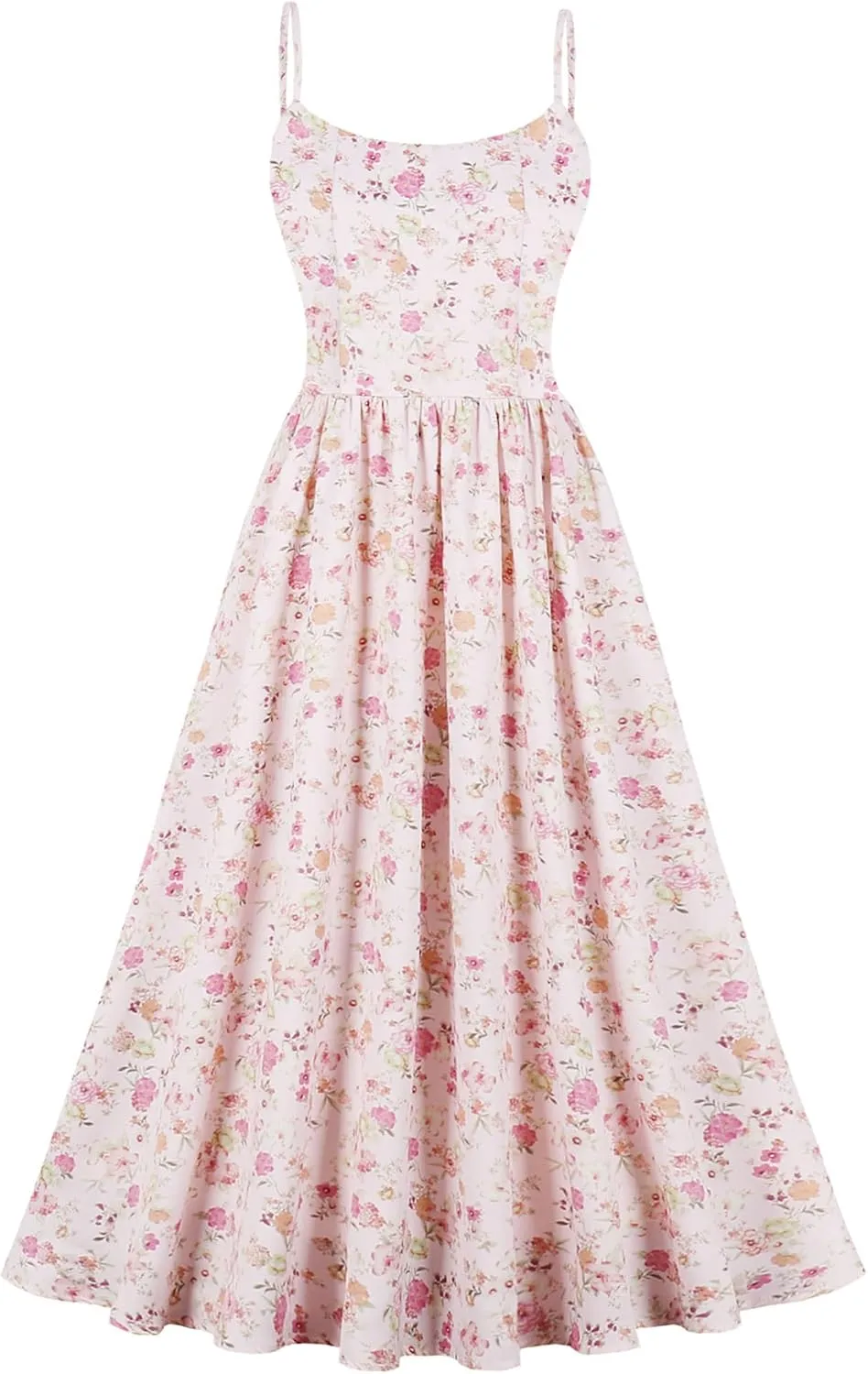 Women Floral Corset Dress Sleeveless Square Neck Spaghetti Straps Dress Boho Holiday Flowy Midi Bustier Sundress
