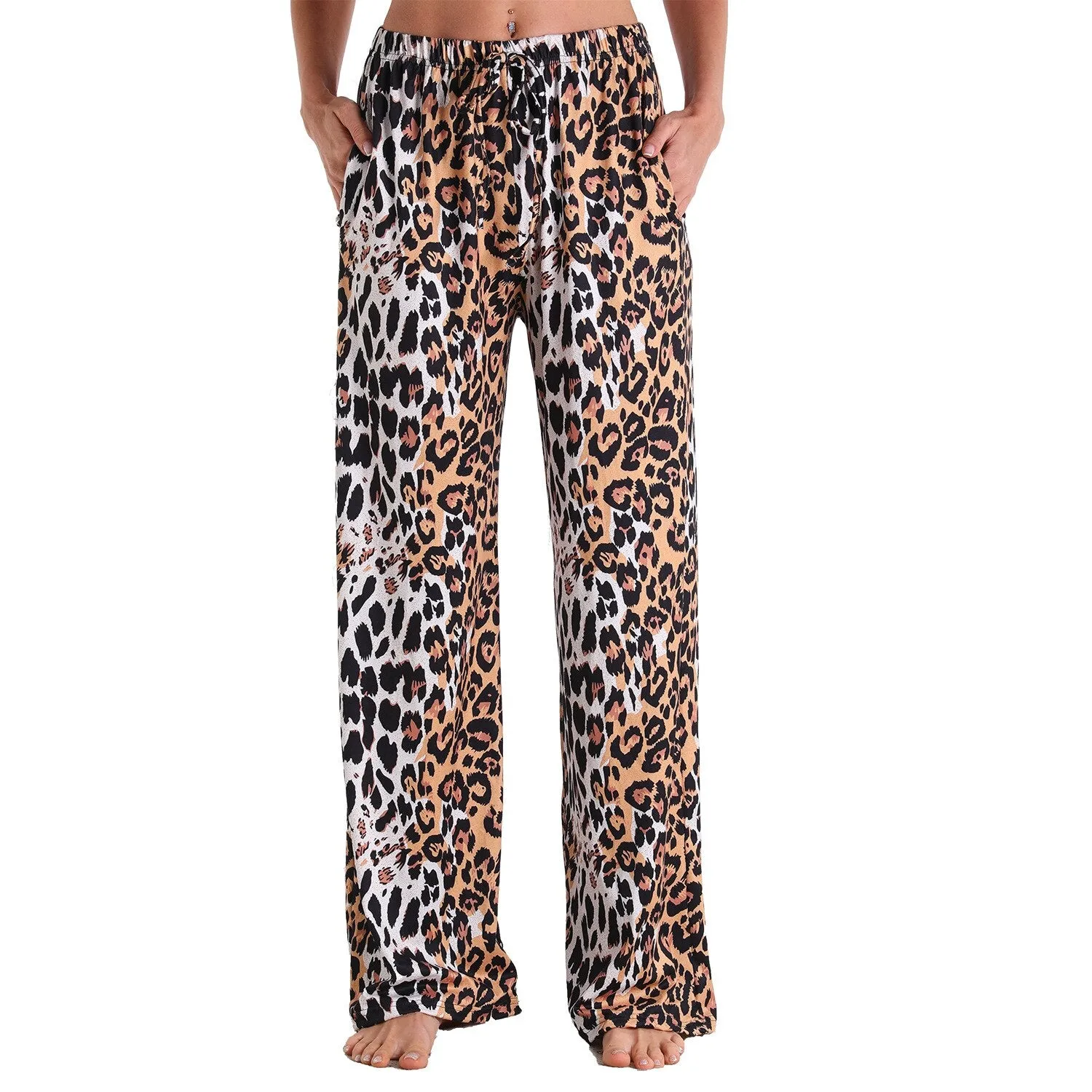 Women Print Home Leisure Sports Pocket Elastic Pants