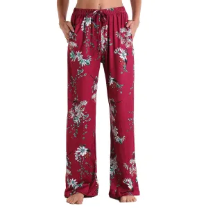 Women Print Home Leisure Sports Pocket Elastic Pants