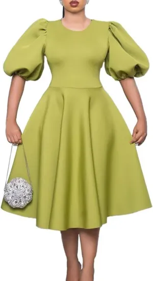 Women's Fuchsia V Neck Ruffles Short Sleeve Pleated A-Line Party Midi Dress