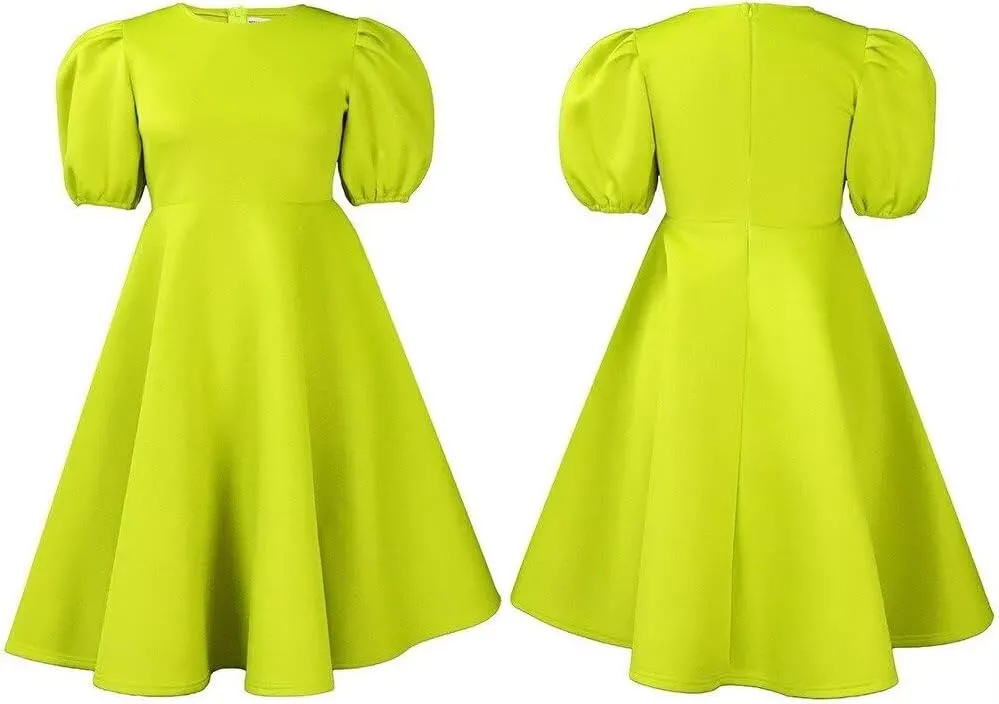 Women's Fuchsia V Neck Ruffles Short Sleeve Pleated A-Line Party Midi Dress