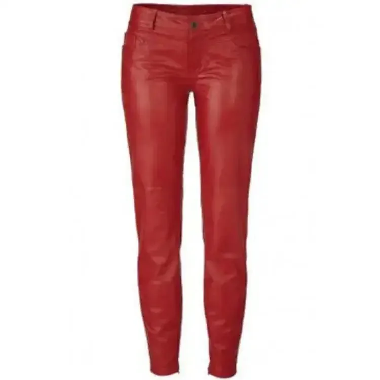 Women's Genuine Lambskin Red Leather Pants - Bold & Stylish