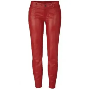Women's Genuine Lambskin Red Leather Pants - Bold & Stylish