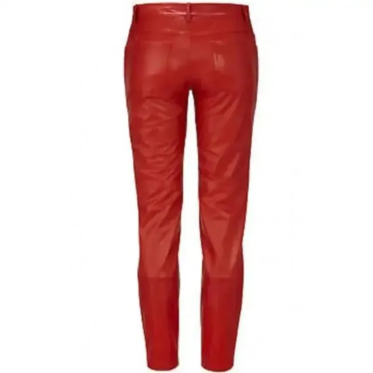 Women's Genuine Lambskin Red Leather Pants - Bold & Stylish