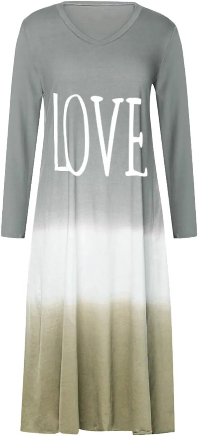 Womens Lounge Dresses 2025 Casual Loose Fit Long Sleeve Crew Neck Midi Dress Trendy Tie-Dye Print Plus Size Dress