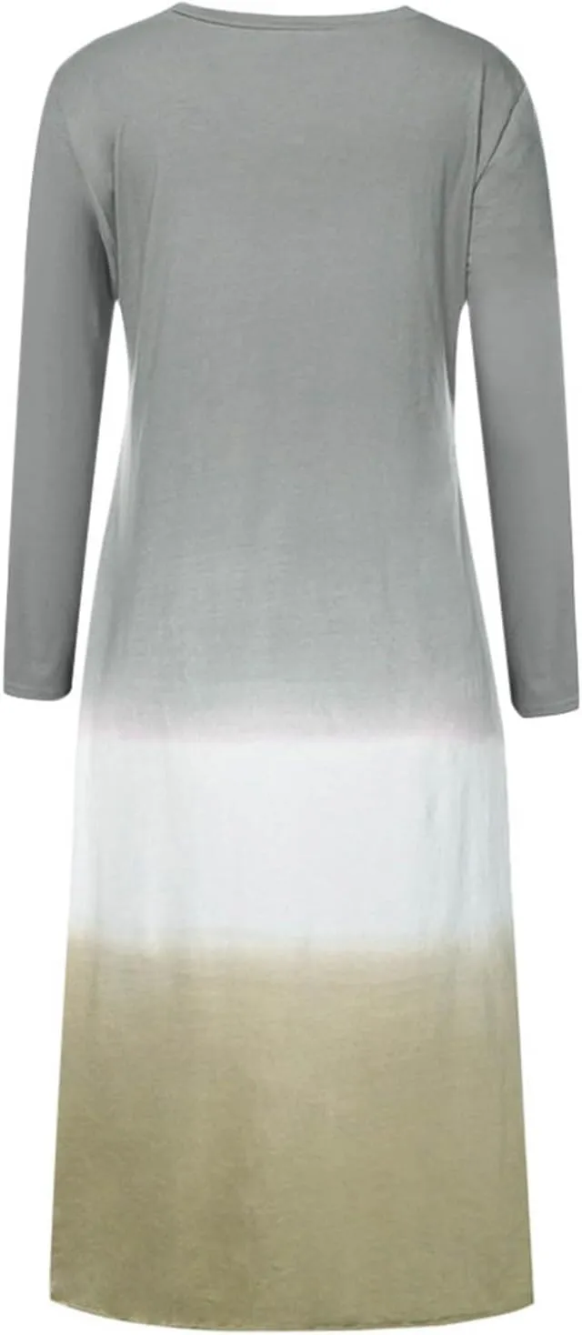 Womens Lounge Dresses 2025 Casual Loose Fit Long Sleeve Crew Neck Midi Dress Trendy Tie-Dye Print Plus Size Dress