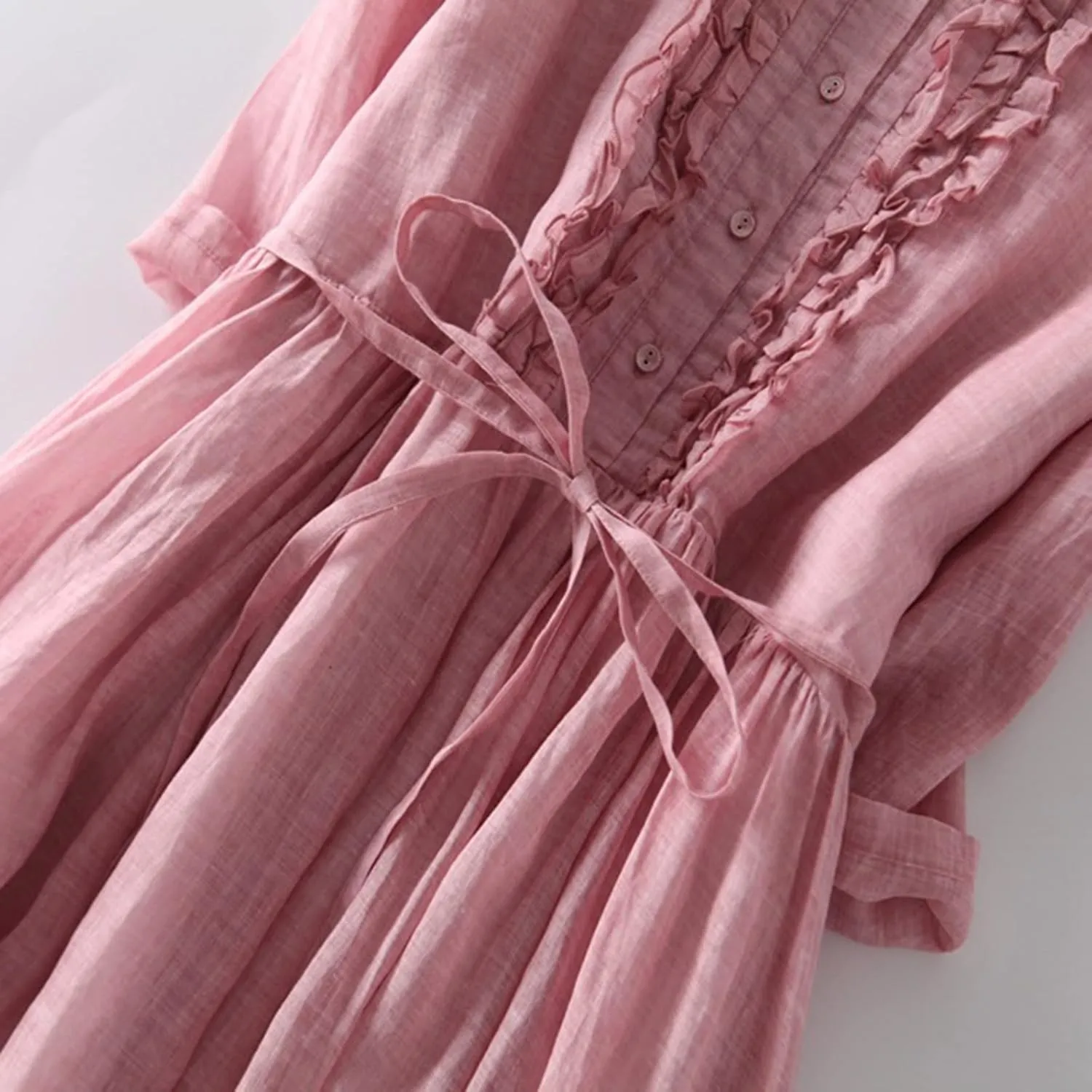 Womens Summer Dresses Casual Short Sleeve Cotton Linen Dress Loose Pleated Crewneck Boho Sundress
