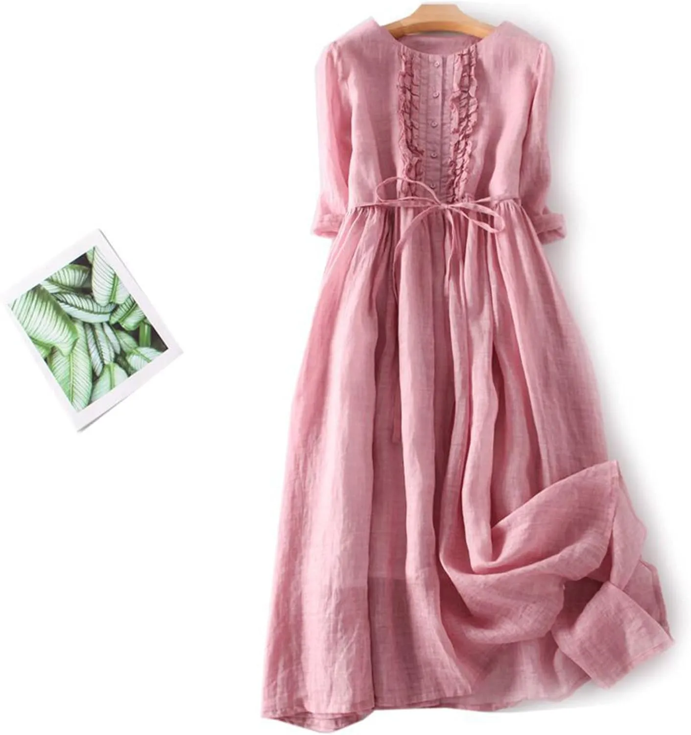 Womens Summer Dresses Casual Short Sleeve Cotton Linen Dress Loose Pleated Crewneck Boho Sundress