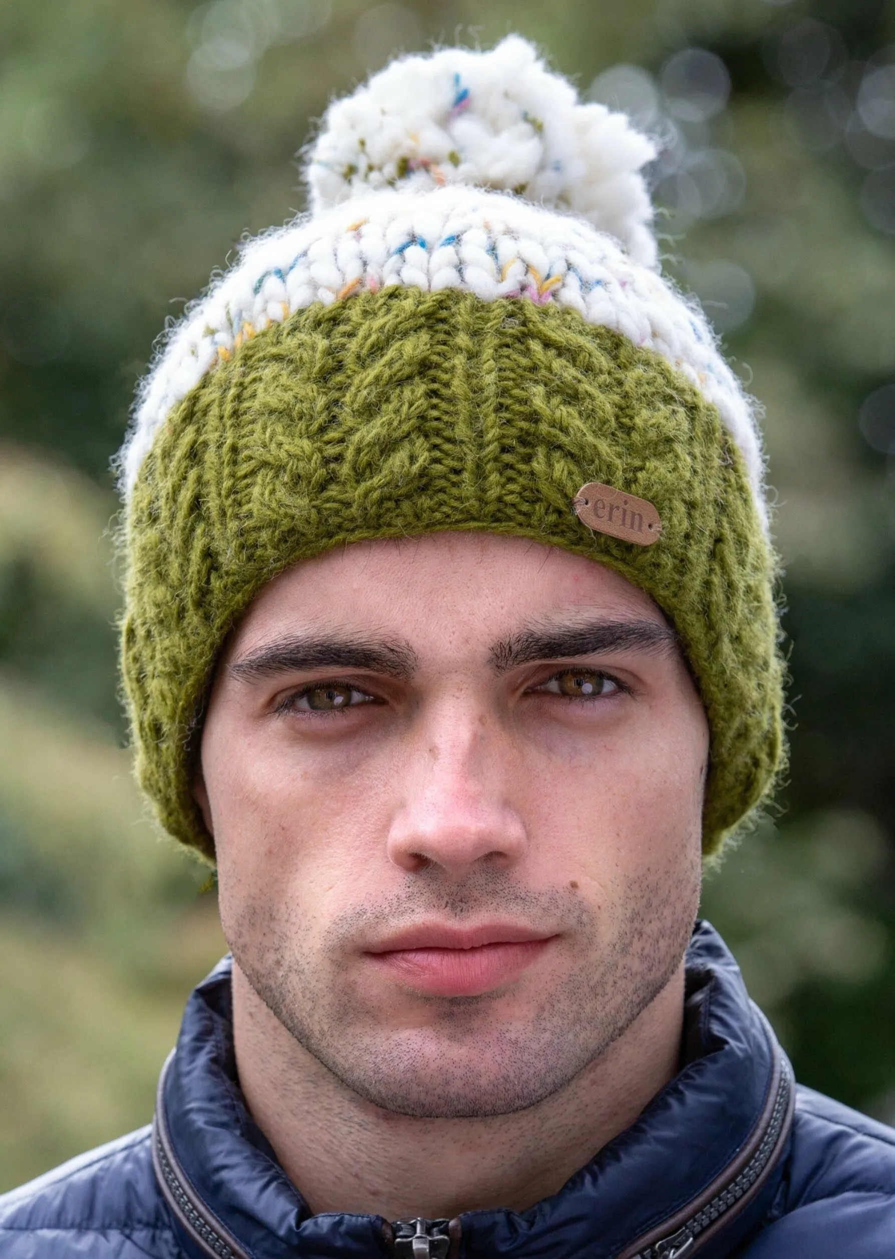 Wool Bobble Hat Flecked Green
