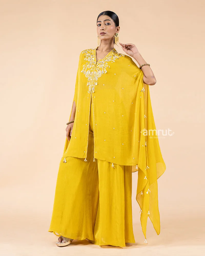 Yellow Palazzo Pants with Stylish Kaftan Top