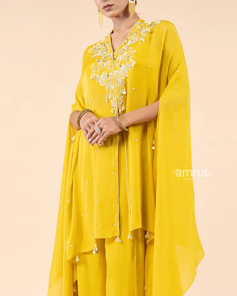 Yellow Palazzo Pants with Stylish Kaftan Top