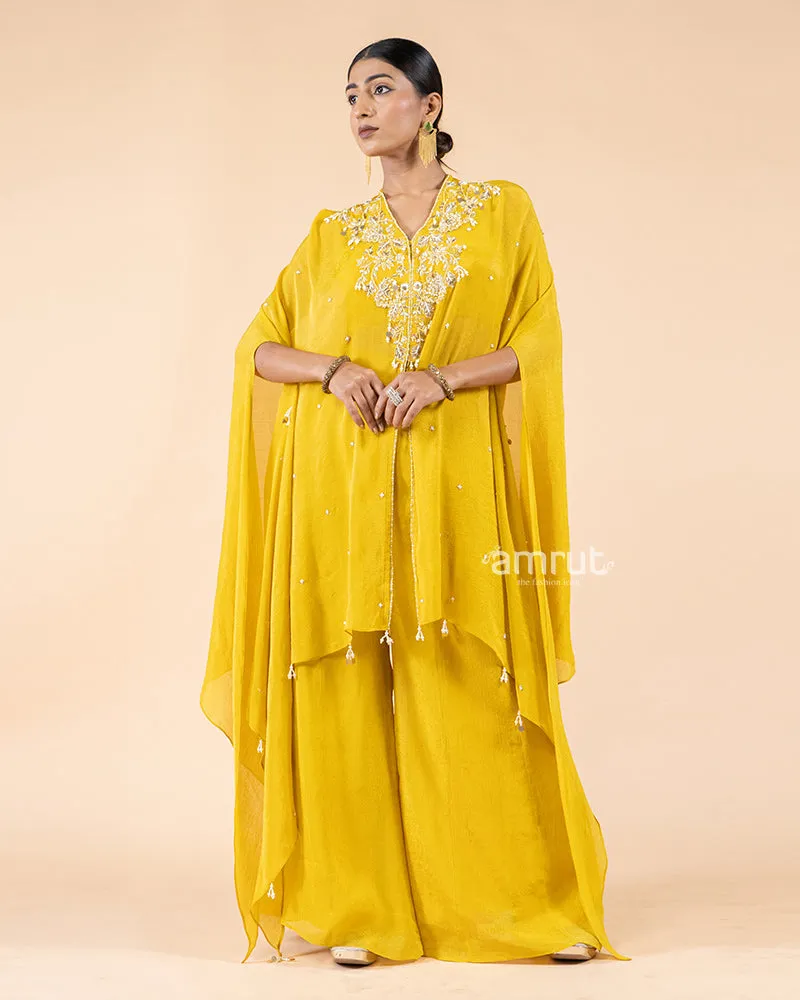 Yellow Palazzo Pants with Stylish Kaftan Top