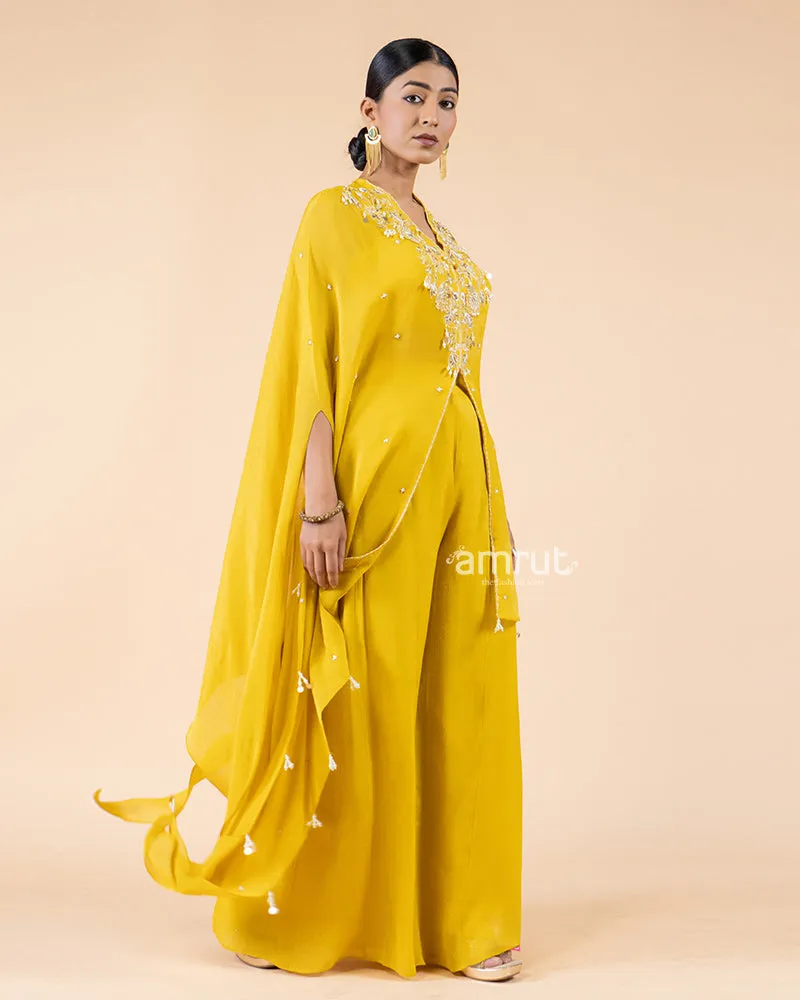 Yellow Palazzo Pants with Stylish Kaftan Top