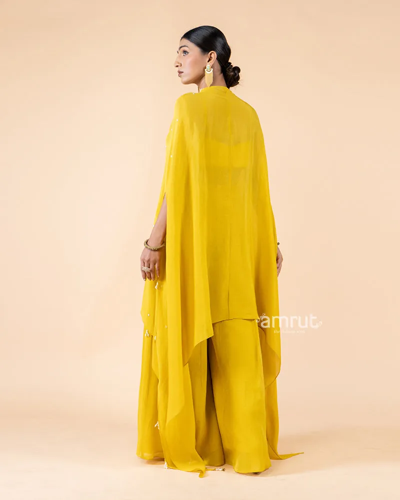 Yellow Palazzo Pants with Stylish Kaftan Top